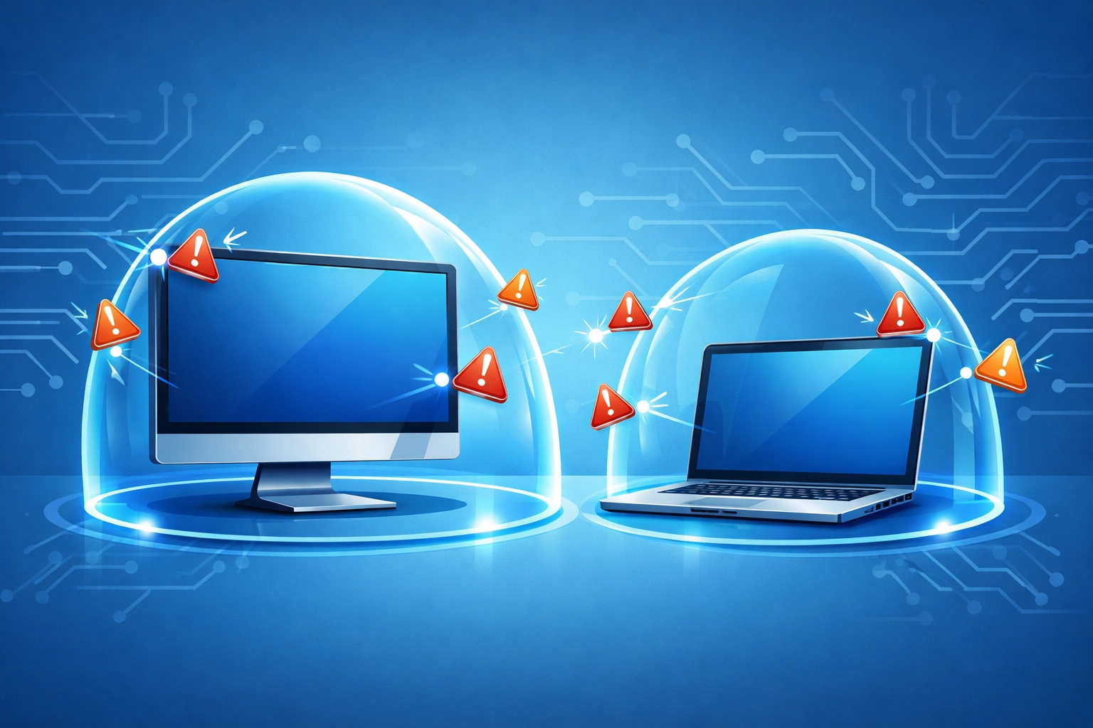 Endpoint protection blocking cybersecurity threats on business computers and laptops