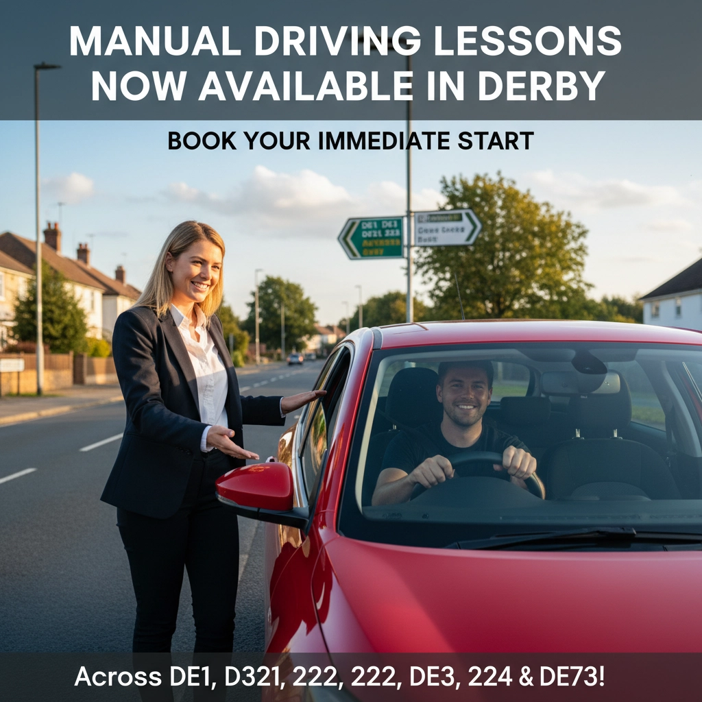 Manual Driving Lessons Now Available in Derby: Book Your Immediate Start Across DE1, DE3, DE21, DE22, DE23, DE24 &amp; DE73!
