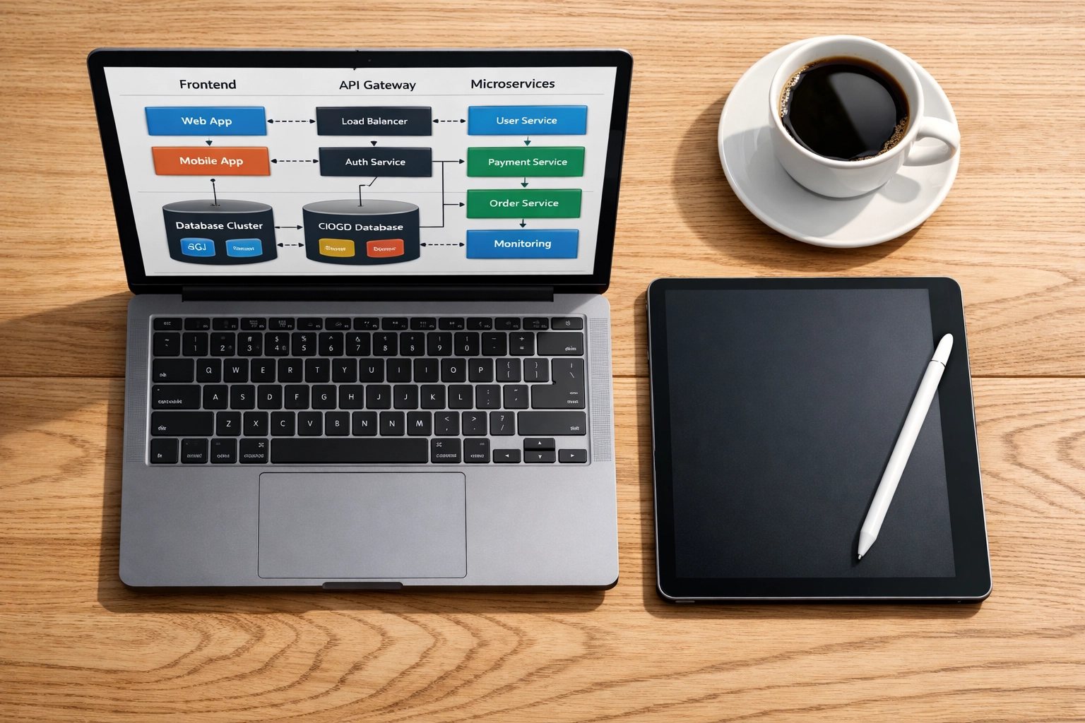 Developer workstation with a ServiceNow architecture diagram showing technical depth and specialized talent.