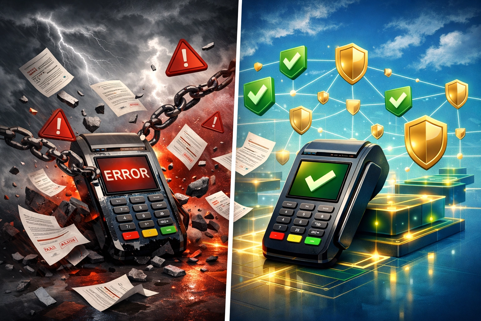 Comparison of non-compliant vs compliant crypto payment processors showing regulatory gaps