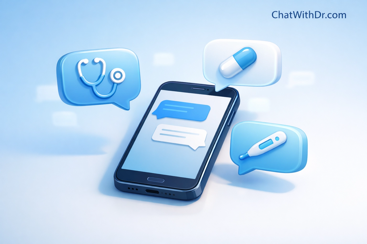 Smartphone displaying online medical chat with doctor via secure text messaging
