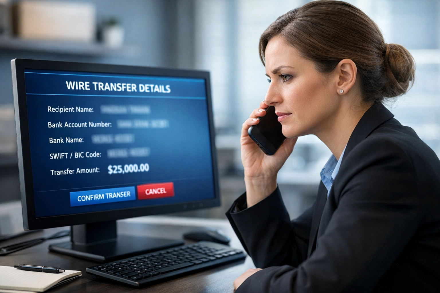 Title company agent verifying wire transfer instructions by phone