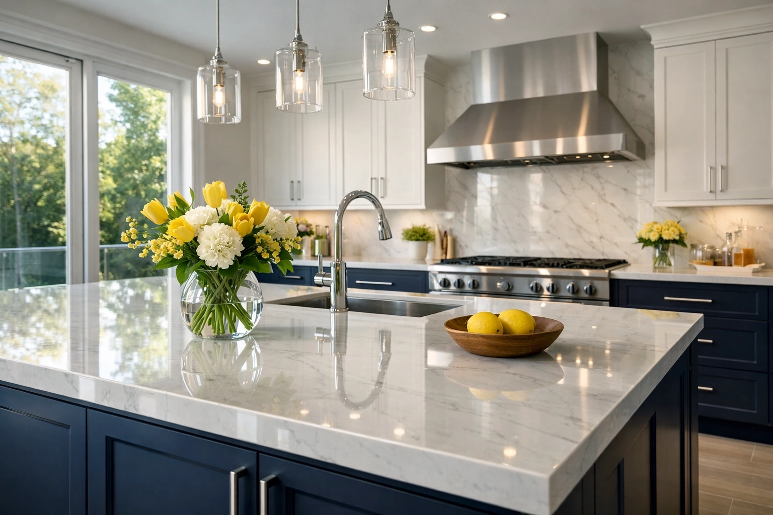 Spotless luxury kitchen in Dover showcasing high-end residential cleaning Massachusetts results.