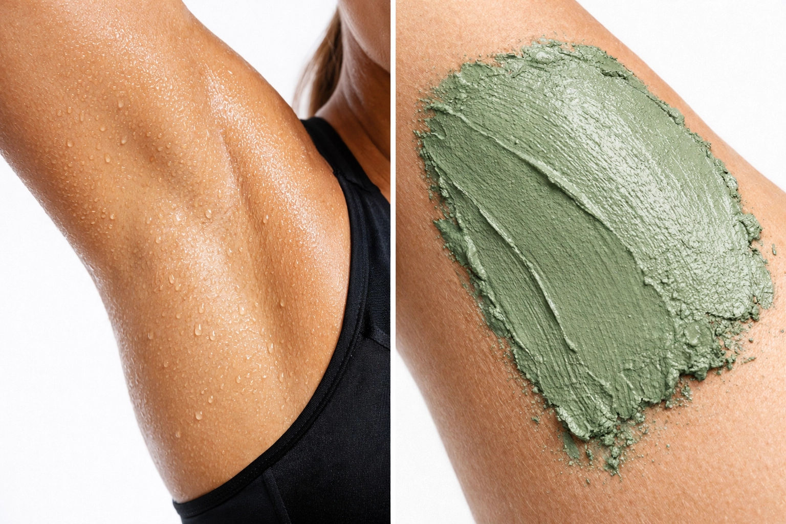 Natural deodorant athlete recovery green clay application on healthy skin after training