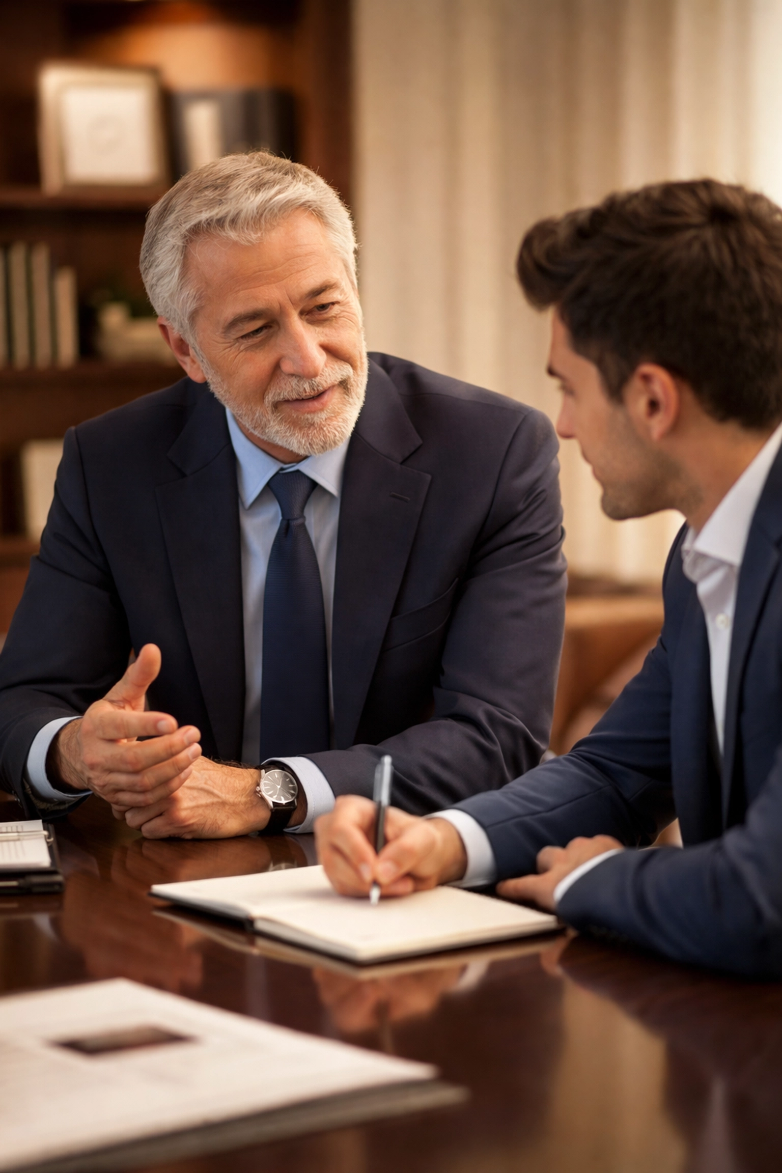 Senior executive mentoring young professional as part of family business succession planning