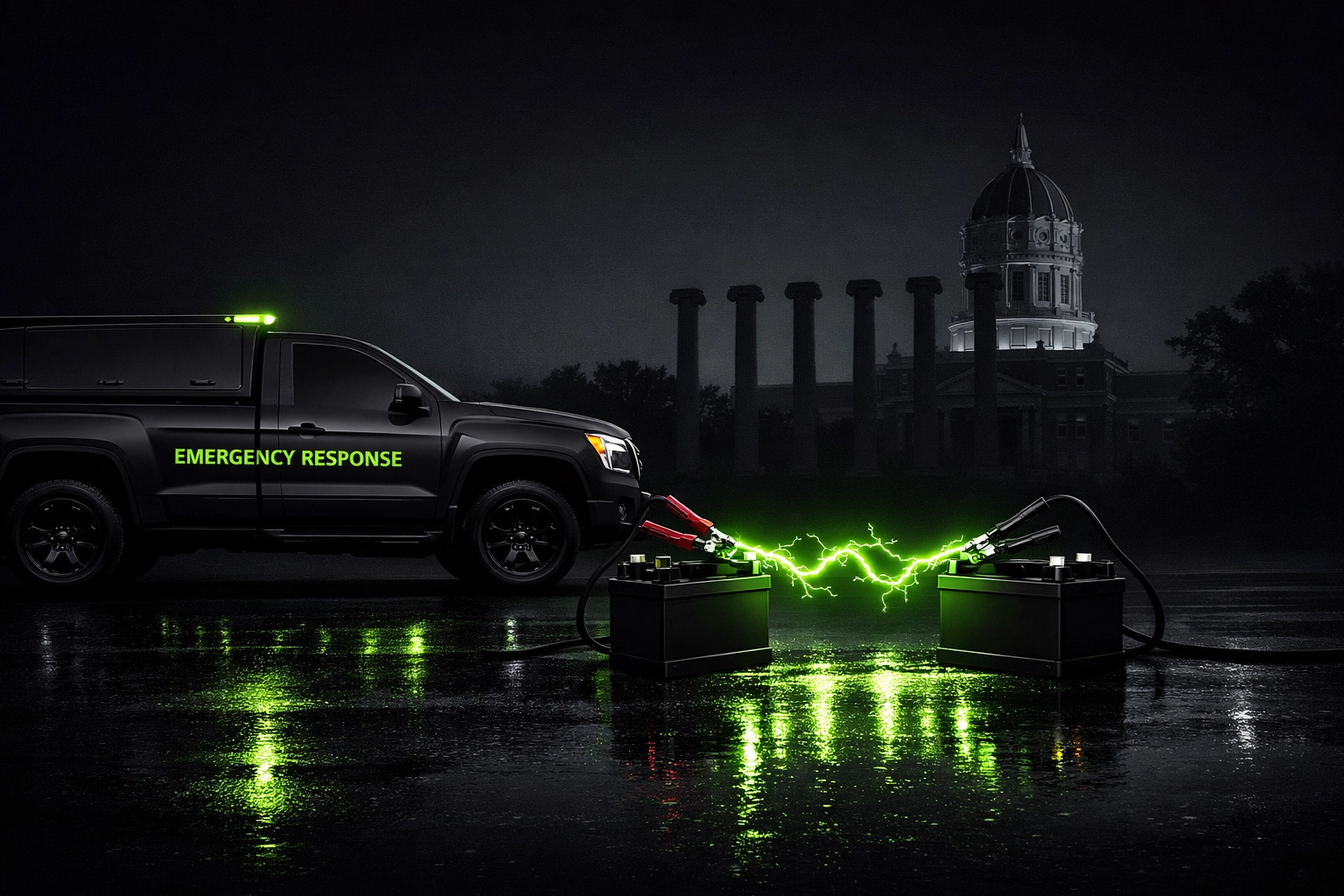 Emergency roadside assistance in Columbia MO providing 24/7 battery jumpstarts near Mizzou.