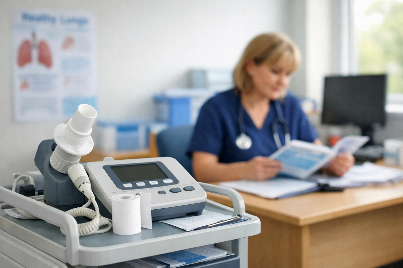 Spirometry machine in community respiratory clinic for COPD and asthma diagnostics