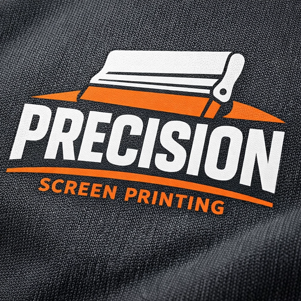 Detailed view of professional screen printing on a durable charcoal-grey custom work shirt.