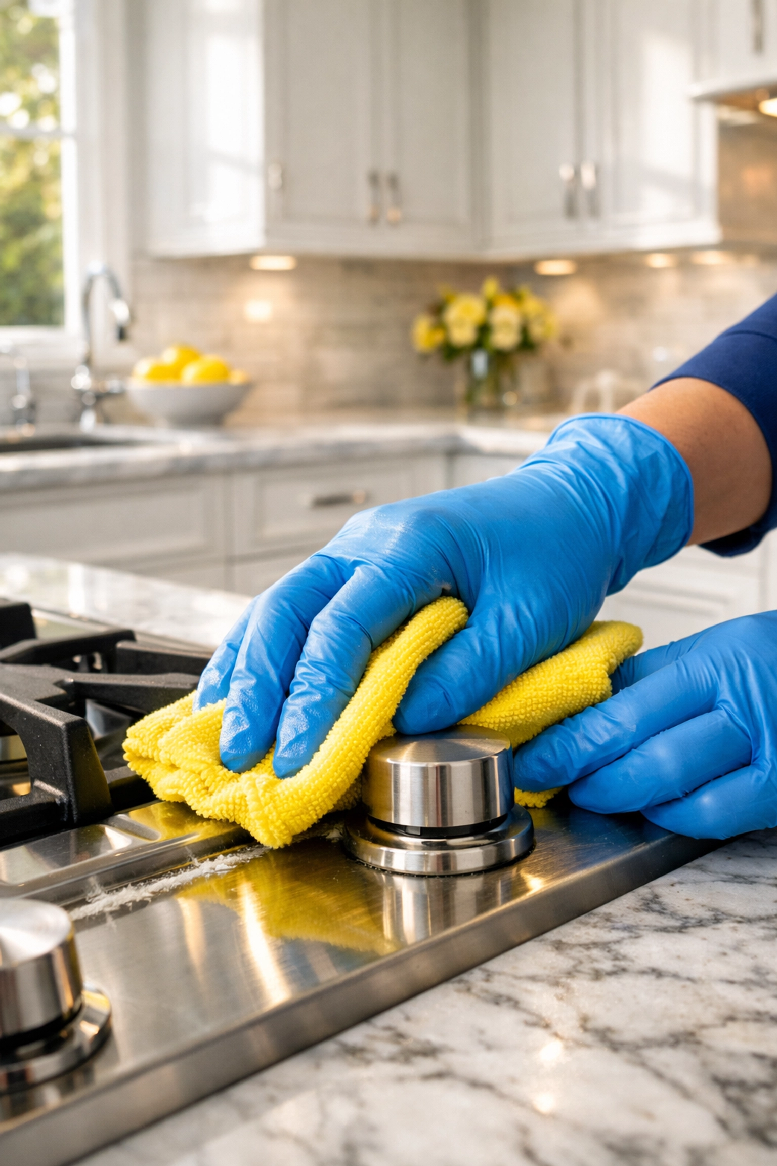 Professional kitchen deep cleaning in Lincoln featuring a scrubbed stovetop and sanitized surfaces.