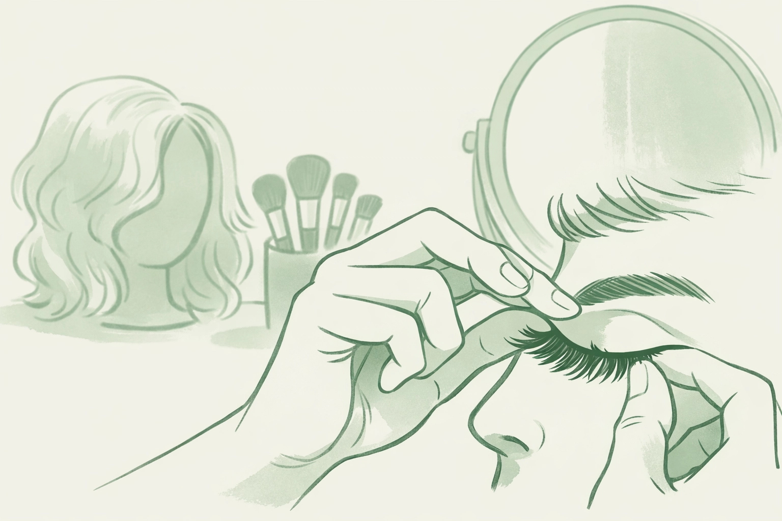 Gay man applying dramatic false eyelashes for drag transformation with wig and makeup