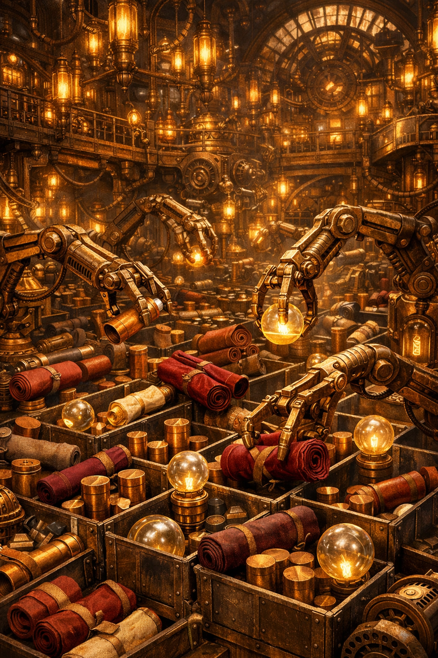 Mechanical brass arms sorting mismatched items, illustrating how poor data entry standards can cause CRM automation chaos.