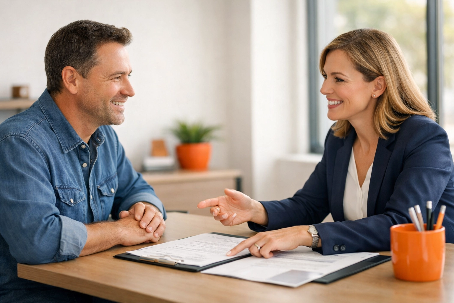 Insurance agent consulting with business owner about commercial insurance coverage