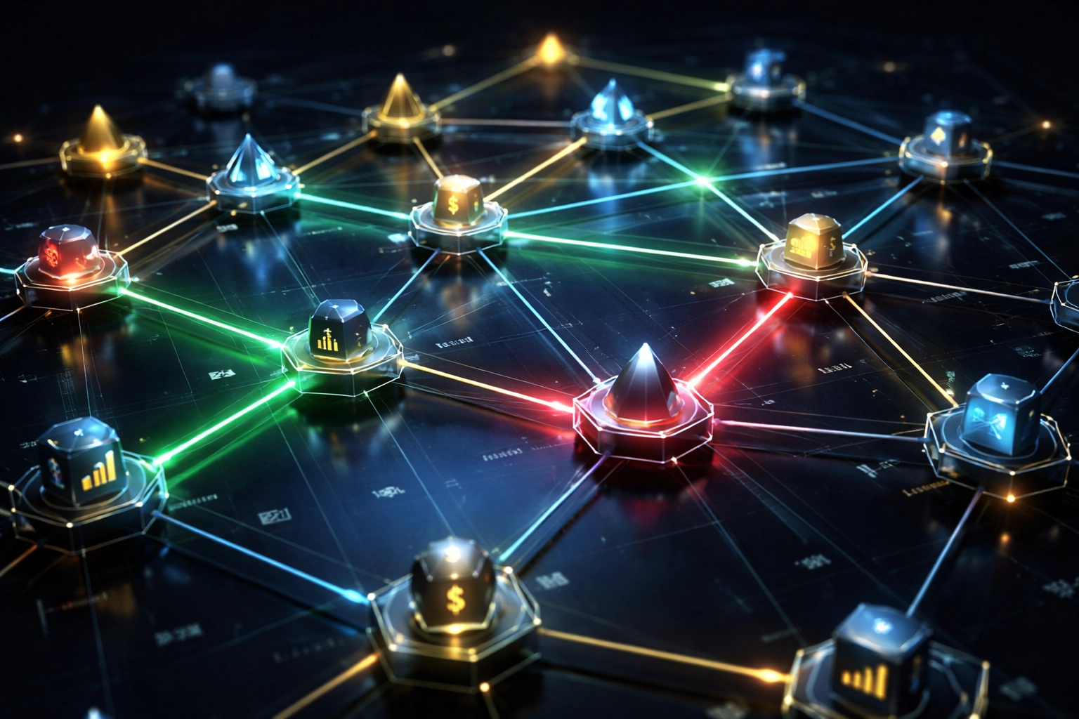 Network of interconnected investment assets highlighting portfolio correlation analysis for diversification
