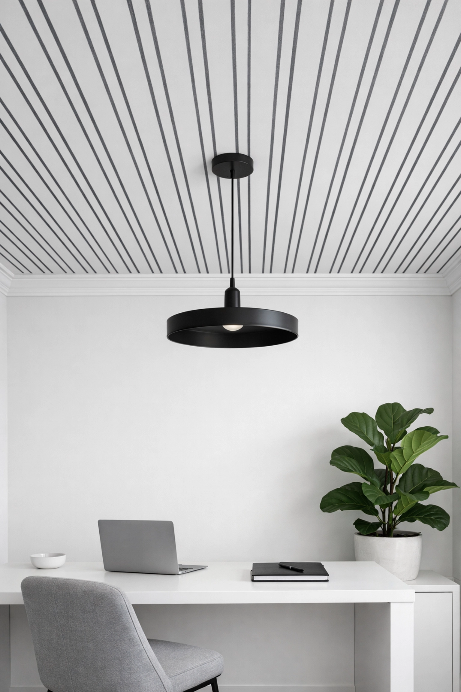 Modern charcoal striped ceiling design by painters and decorators in Cheltenham.