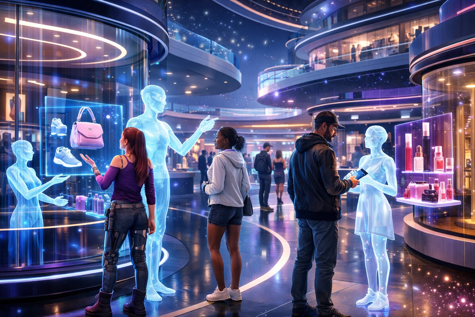 AI-powered metaverse shopping mall with virtual storefronts and digital payment integration