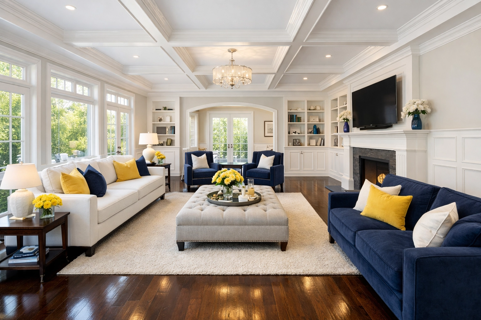 Spotless luxury living room in Burlington cleaned by a professional house cleaning service.