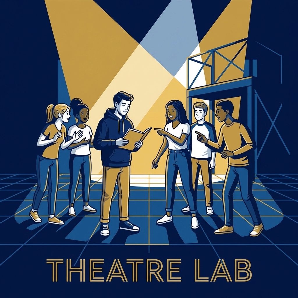 Teens collaborating during a youth theatre rehearsal, building communication skills in acting classes