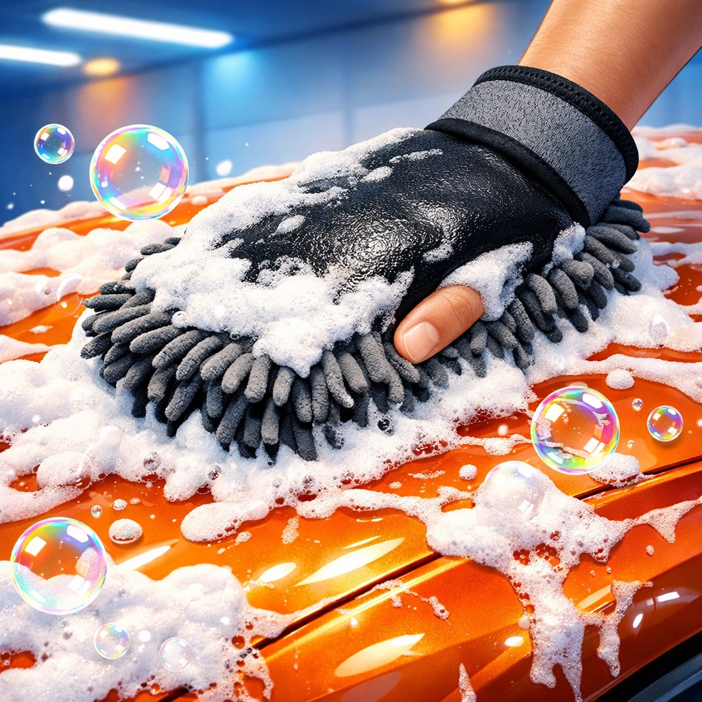 Professional hand wash during mobile detailing in Fort Wayne to protect paint from winter salt.