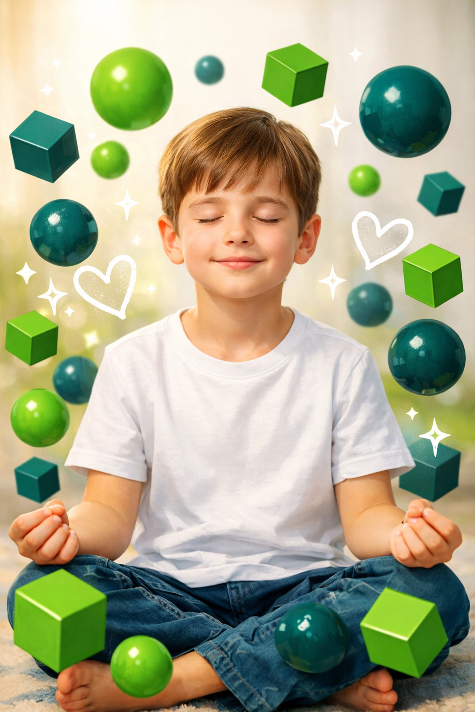 Peaceful boy developing emotional intelligence and self-mastery skills.