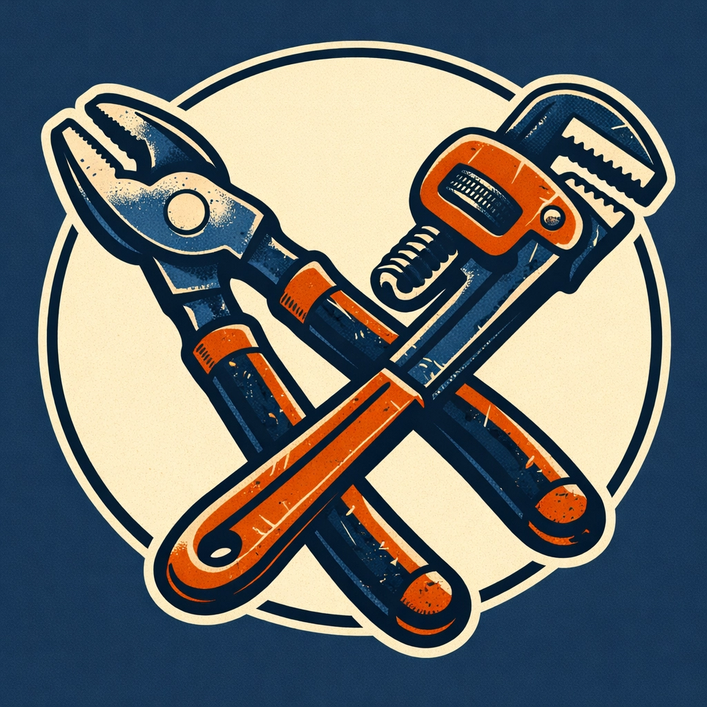 Vintage illustration of professional plumbing tools symbolizing expert home repair services in Pittsfield.