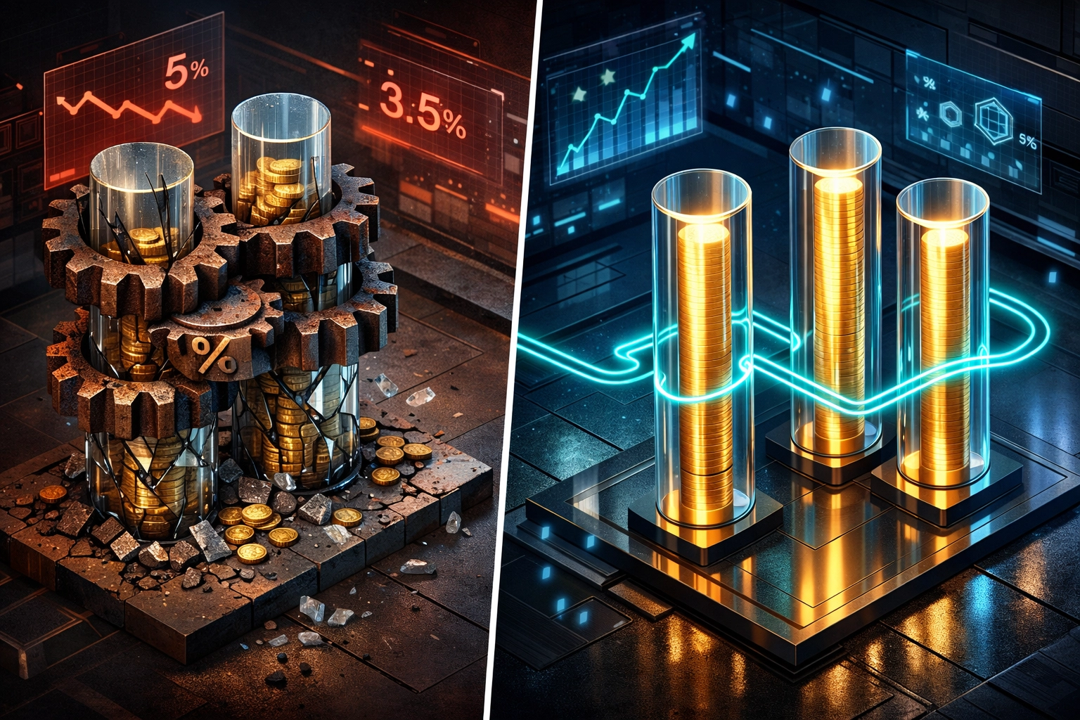 Visual comparison of percentage-based merchant fees versus Larecoin gas-only pricing for Web3 payments.