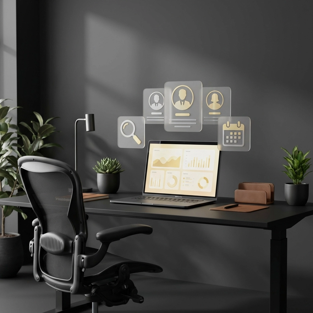 Modern UK office workplace using AI tools for recruitment and optimizing SME staffing efficiency