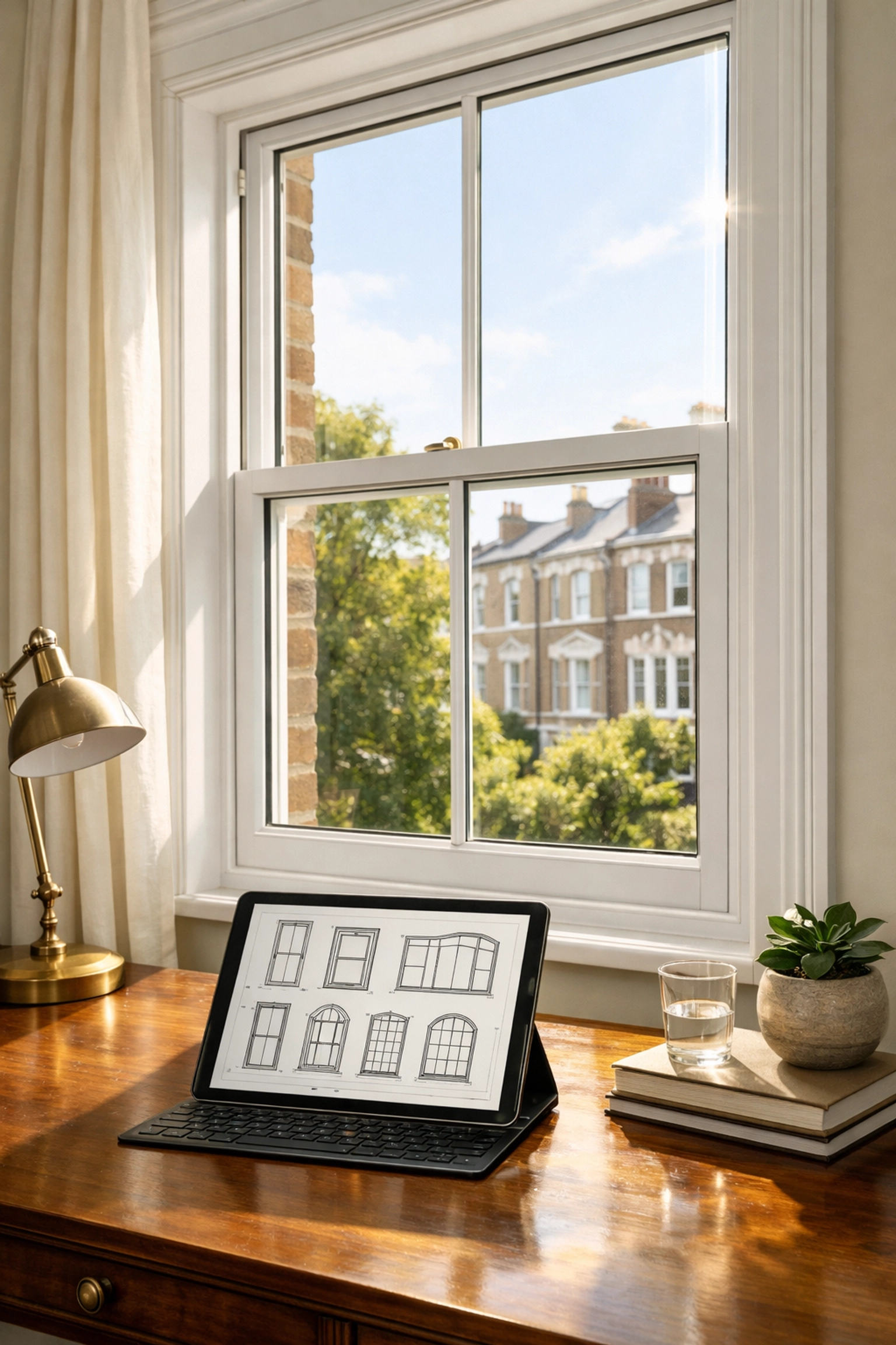 Discreet slimline secondary glazing installed on a white timber sash window in a modern Victorian home.