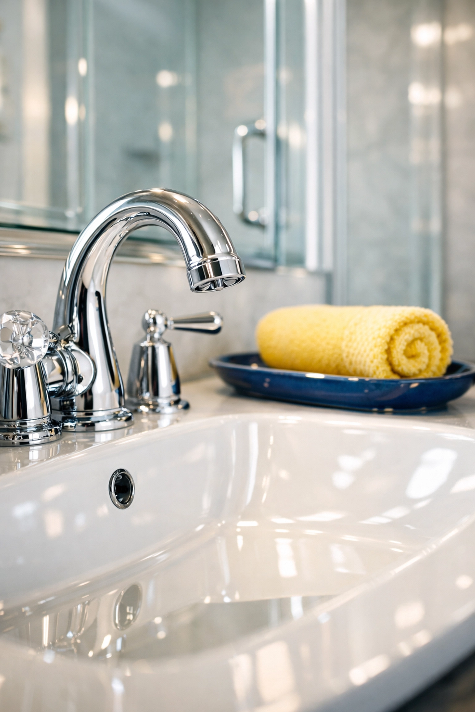 Sparkling clean luxury bathroom in Newton following a professional move-in cleaning service in Massachusetts.