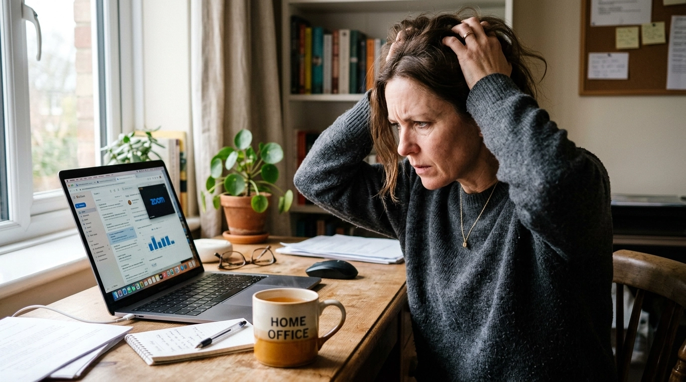 Professional woman overwhelmed at desk