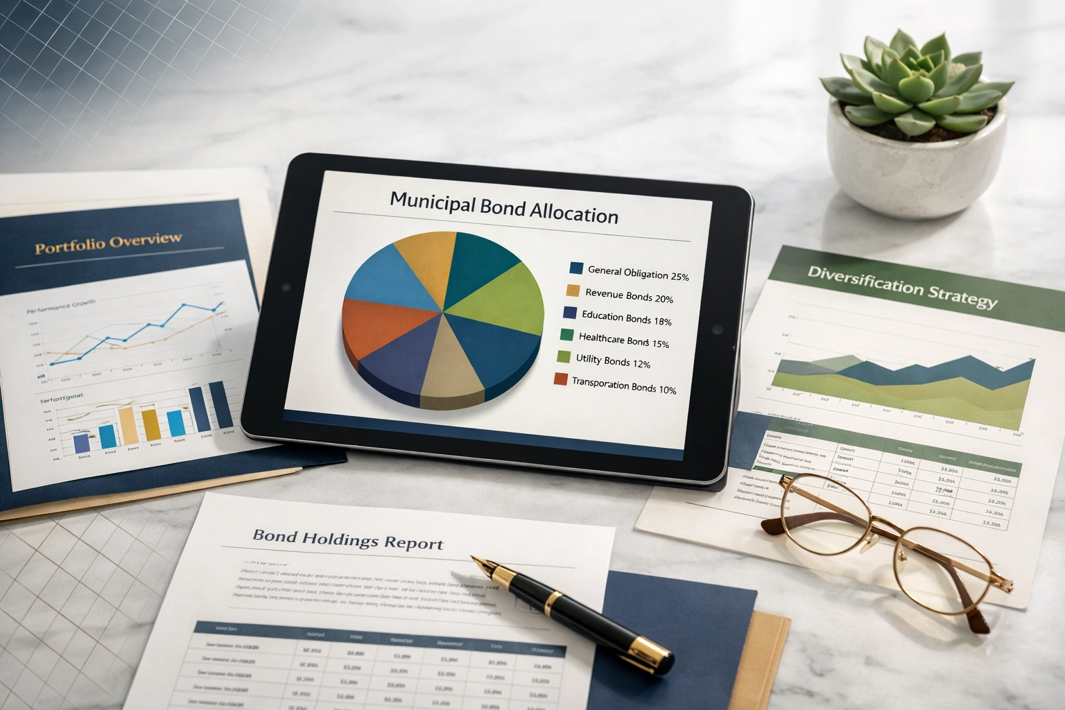 Municipal bond portfolio allocation chart showing tax-free investment diversification