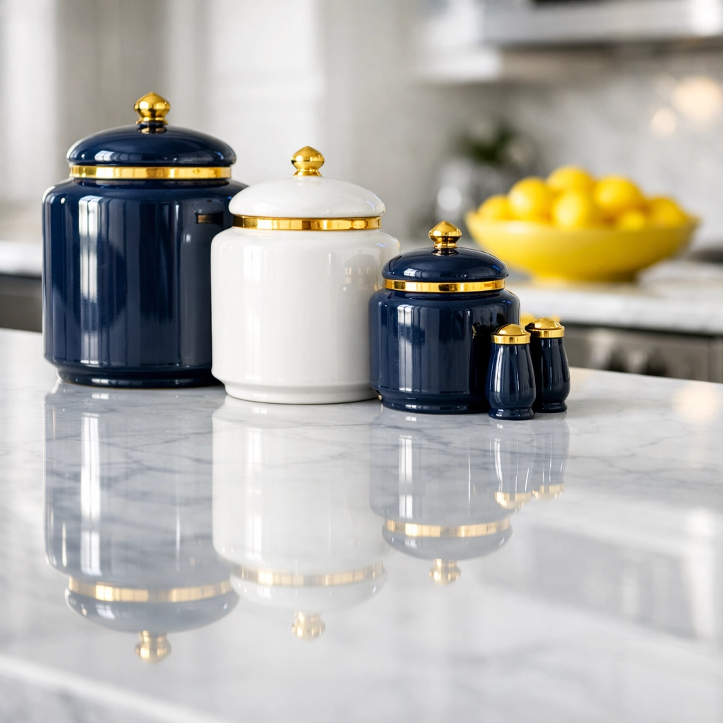 A spotless white marble kitchen countertop reflecting a clean home after weekly professional cleaning.