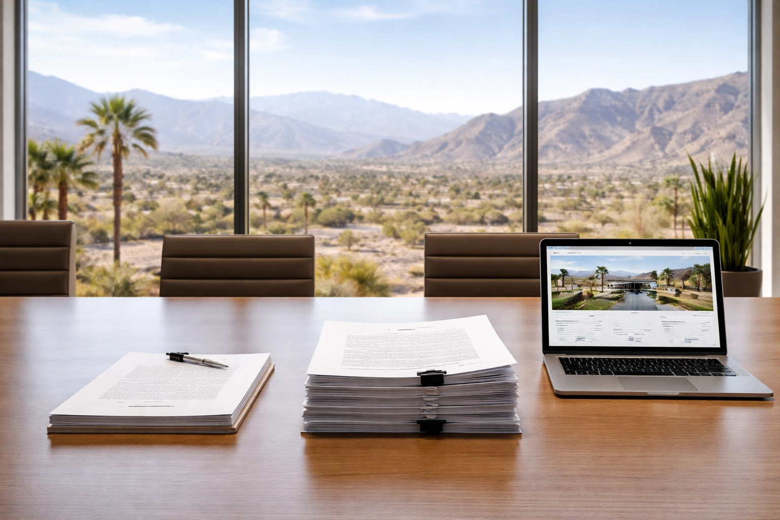 Coachella Valley conference room table with legal documents, illustrating full vs. limited probate authority differences.