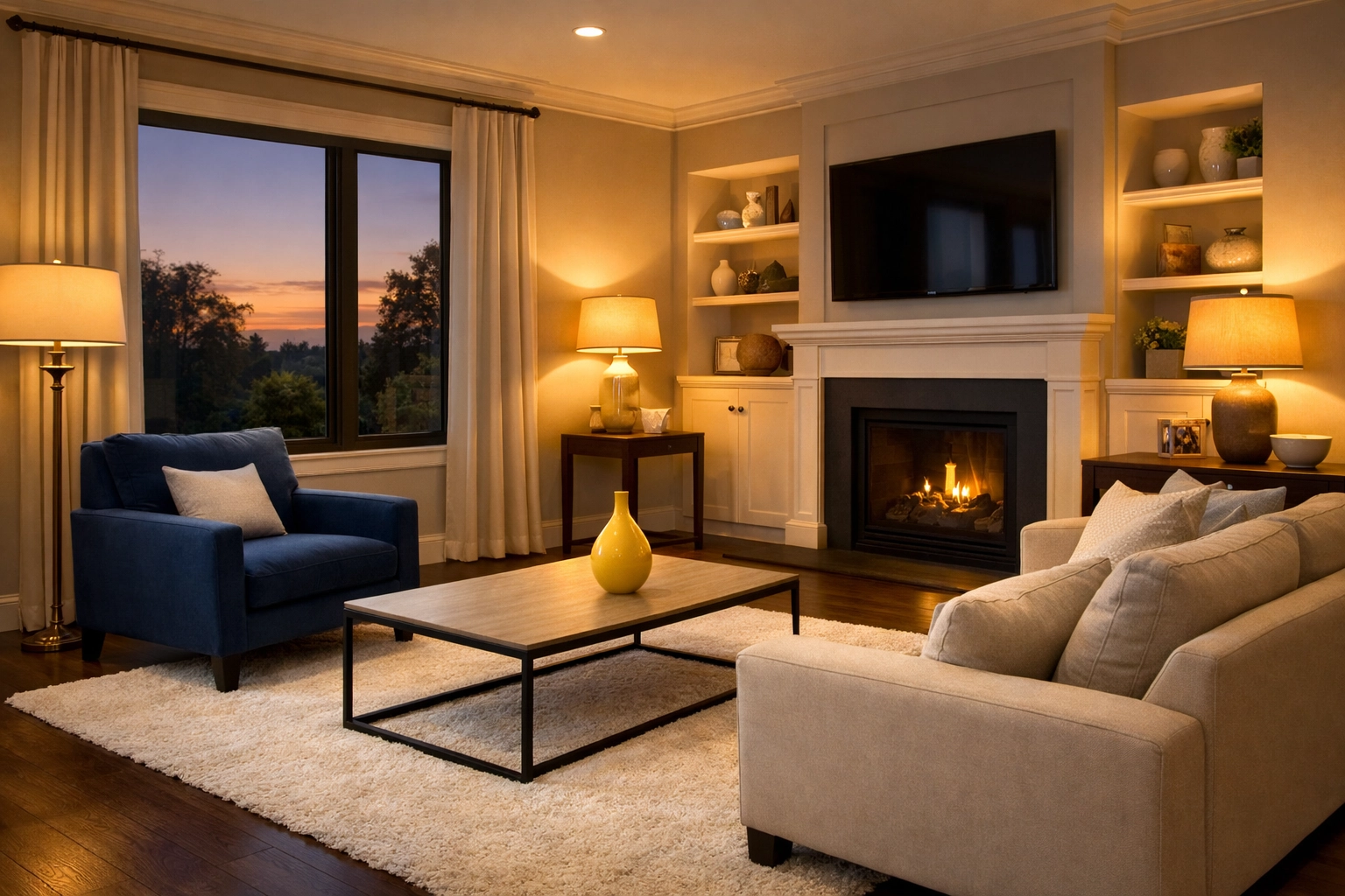 A clean and peaceful Plainville family room ready for relaxation after professional cleaning services.