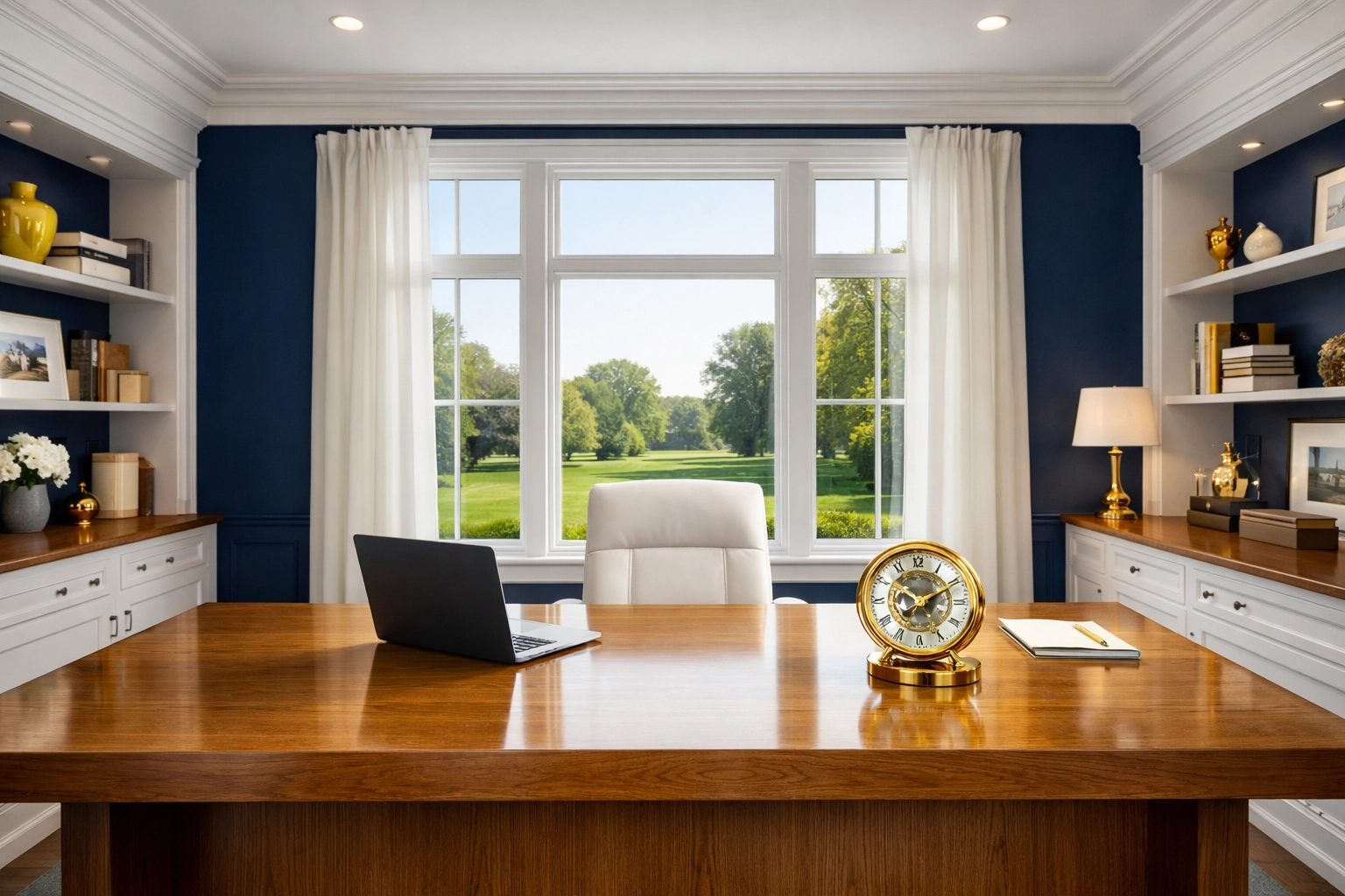 Clean home office in Concord showing why successful people invest in weekly house cleaning for productivity.