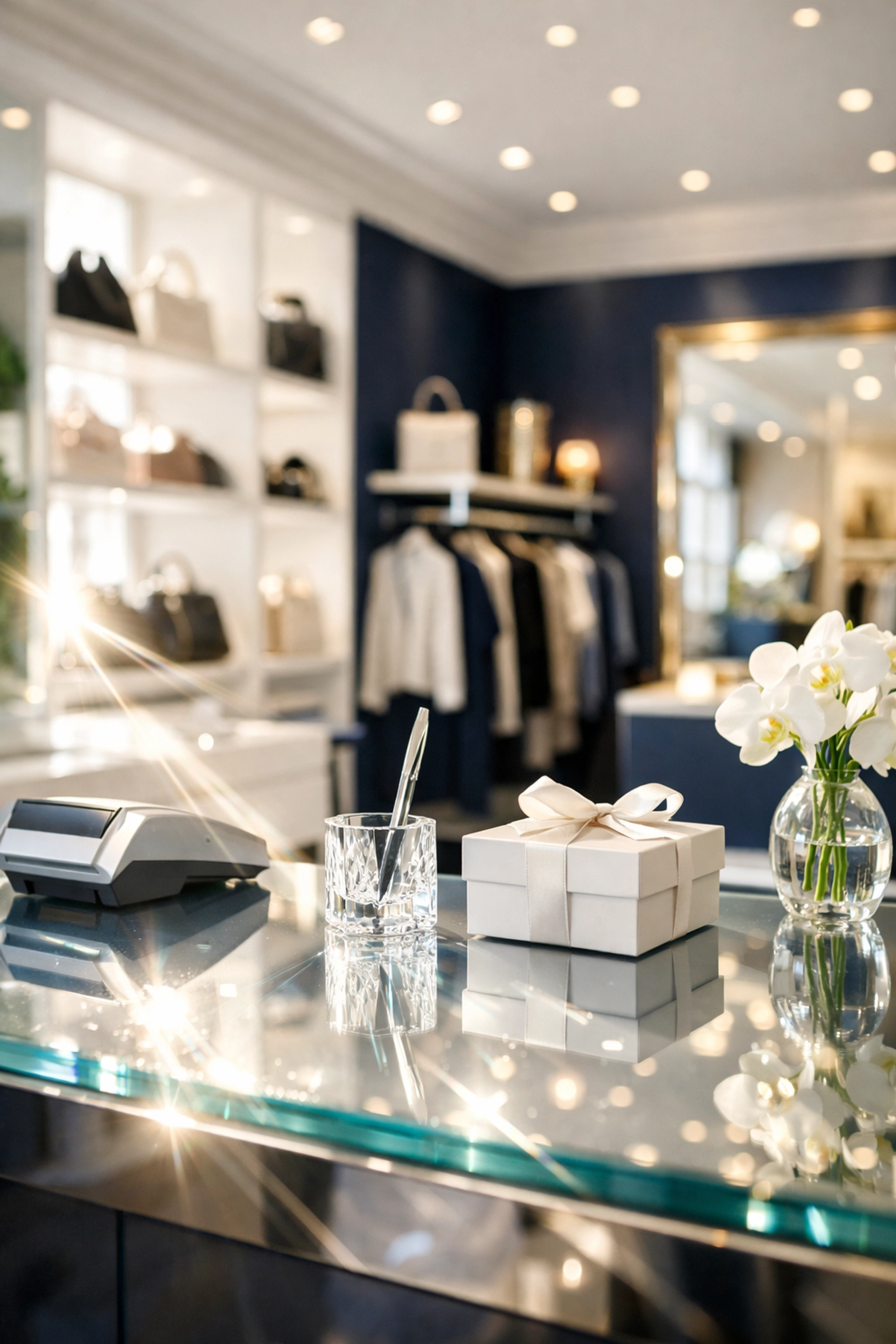 Sanitized retail boutique and checkout counter after expert commercial cleaning services in Holliston.