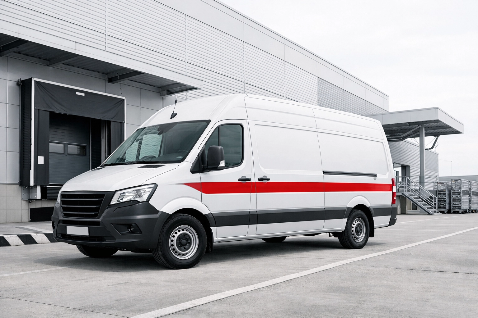 A local delivery van at a Hertford logistics and supply chain hub ready for distribution across London.