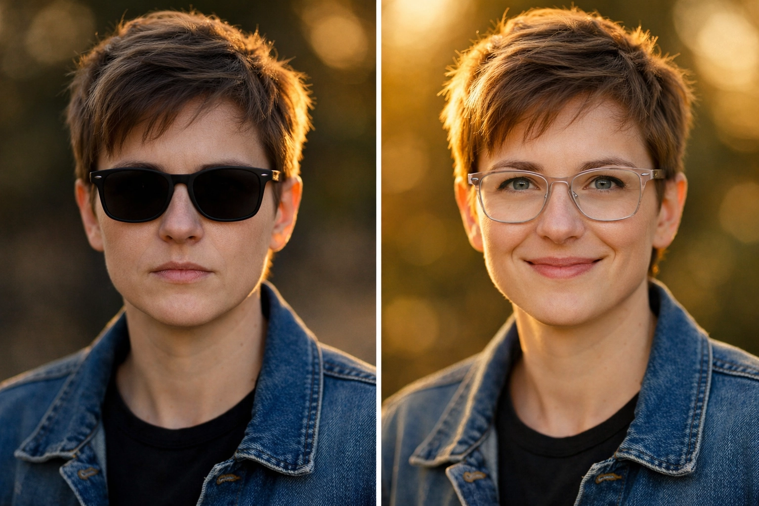 Transitional lenses vs regular glasses comparison for portrait photography in natural light
