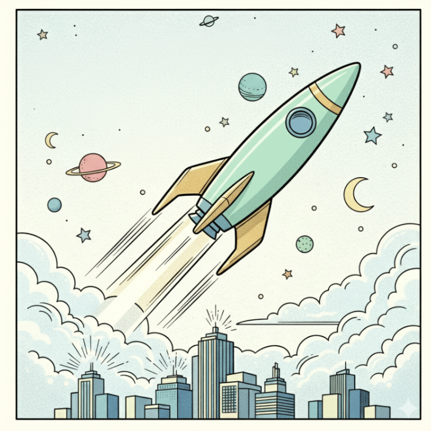 Rocket Launch Above City Skyline