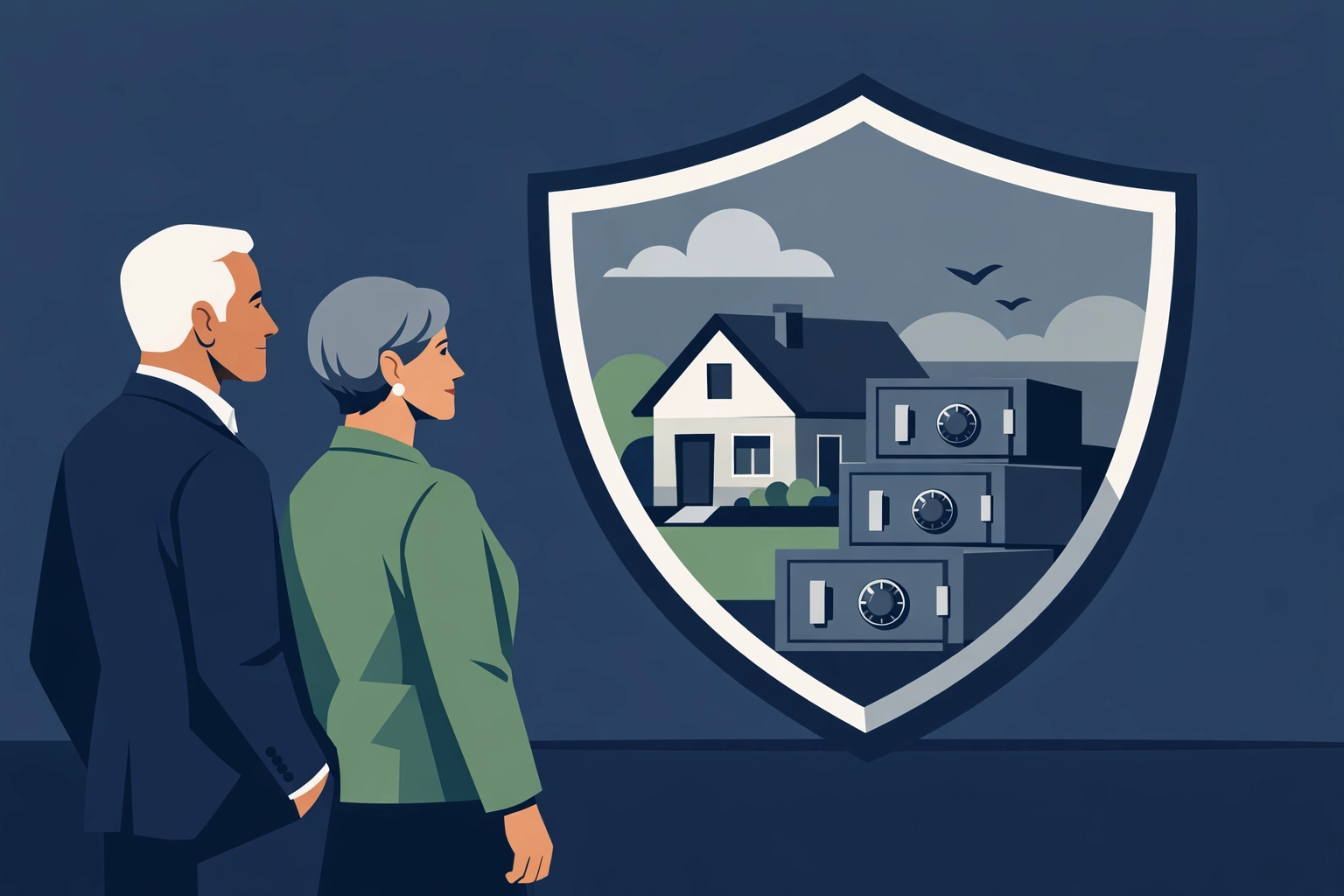 Flat design illustration showing estate planning and asset protection for New Haven residents.