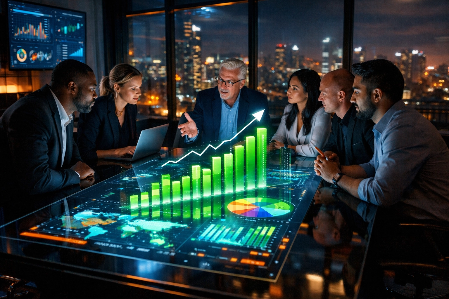 Marketing team analyzing Super Bowl digital campaign data to maximize return on investment.