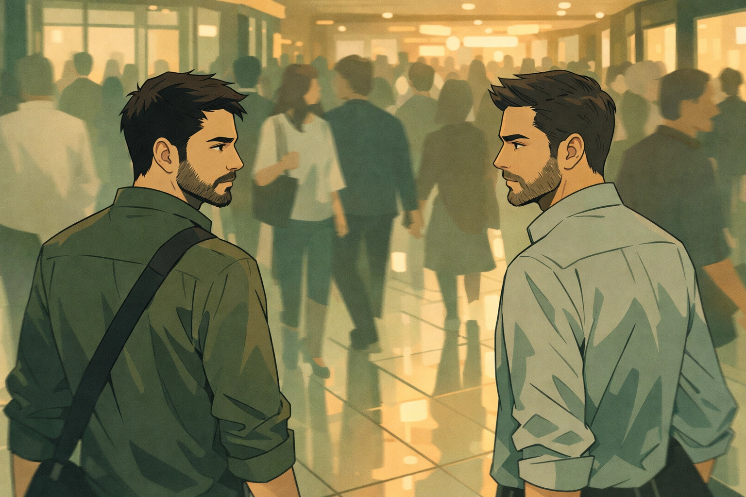 Two men passing as strangers in Dubai shopping mall - tragic ending of secret gay relationship
