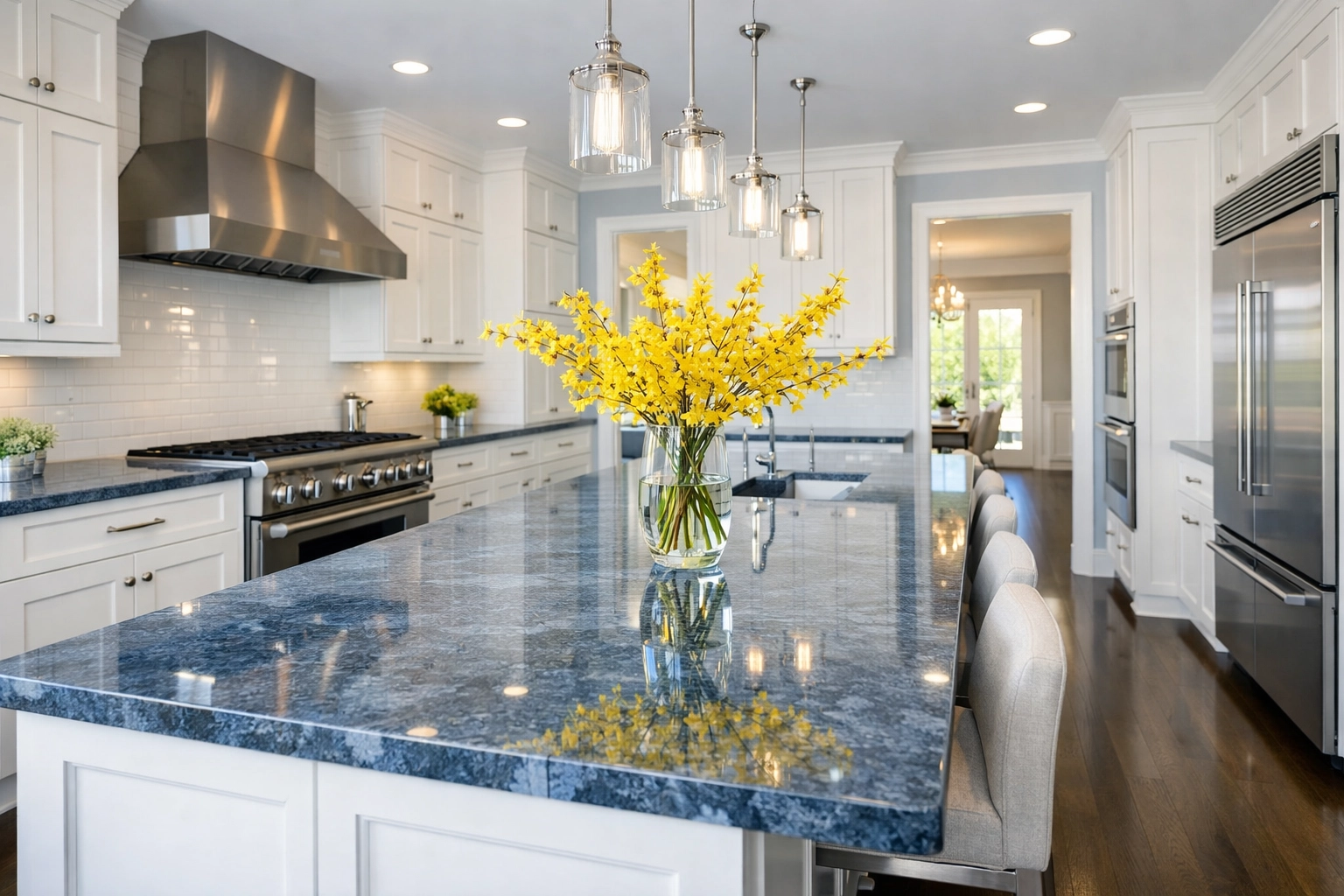 Pristine luxury kitchen in a Massachusetts home after professional move-in move-out cleaning services.
