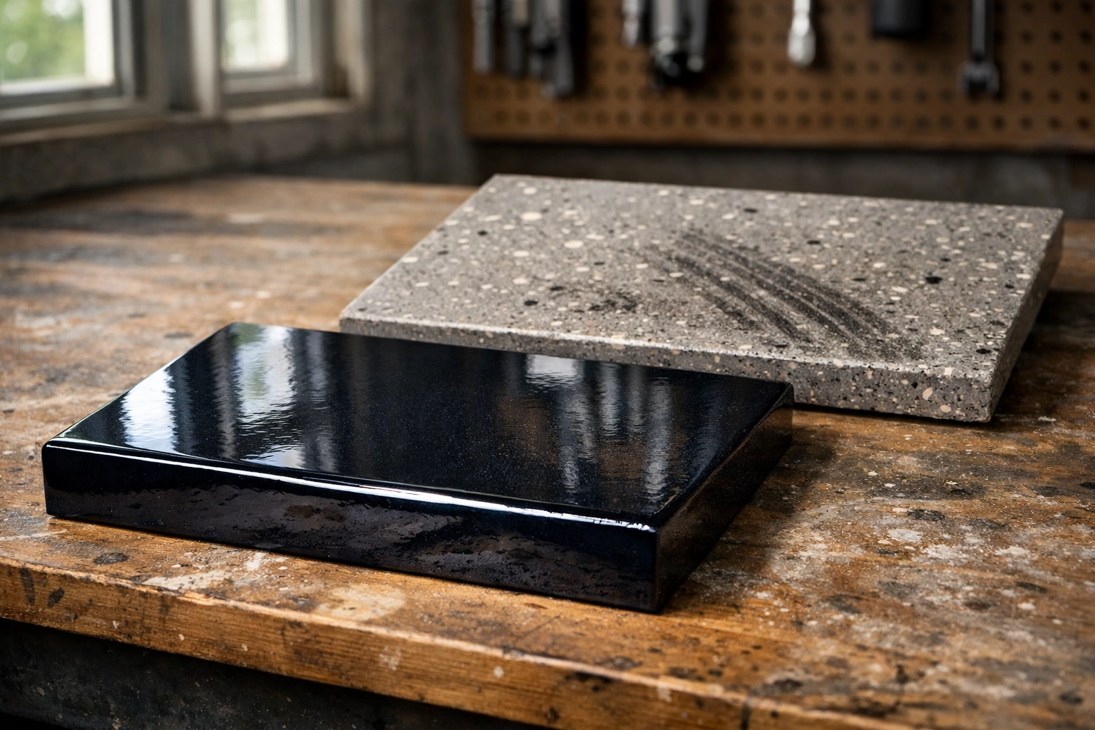 Professional polyaspartic coating vs cheap epoxy kit comparison showing quality difference