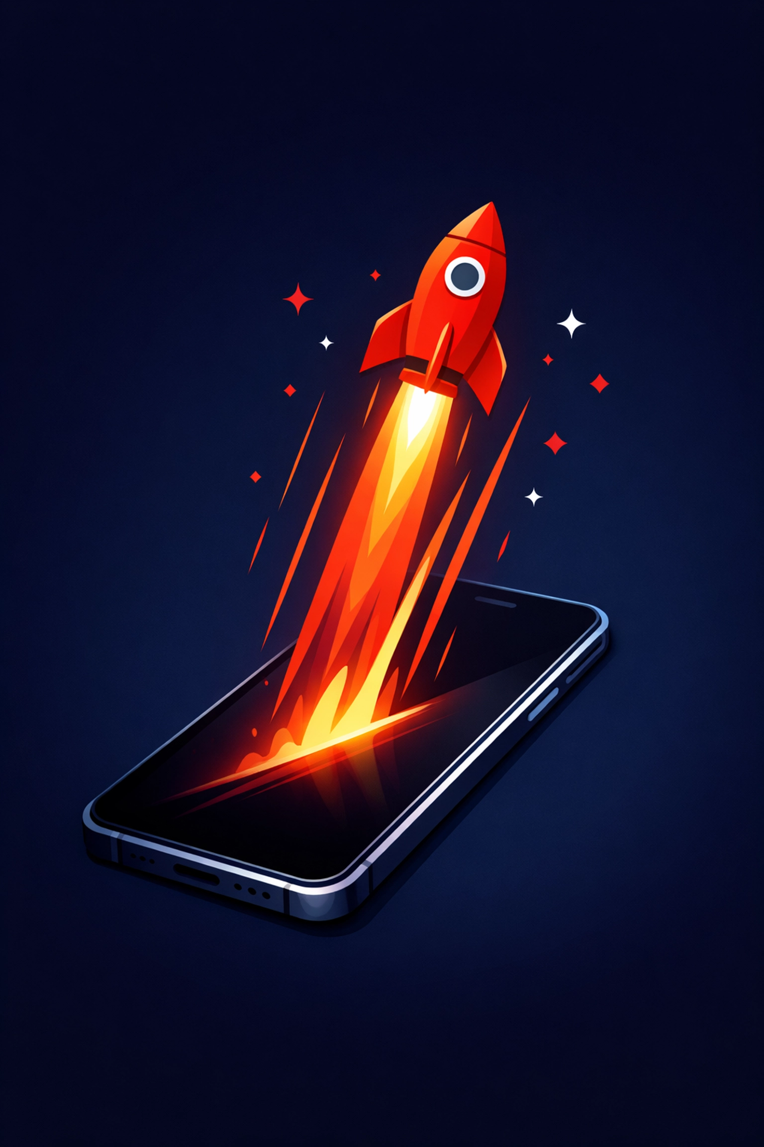 A rocket ship launching from a mobile phone screen to illustrate fast page loading speeds for Bristol business websites.