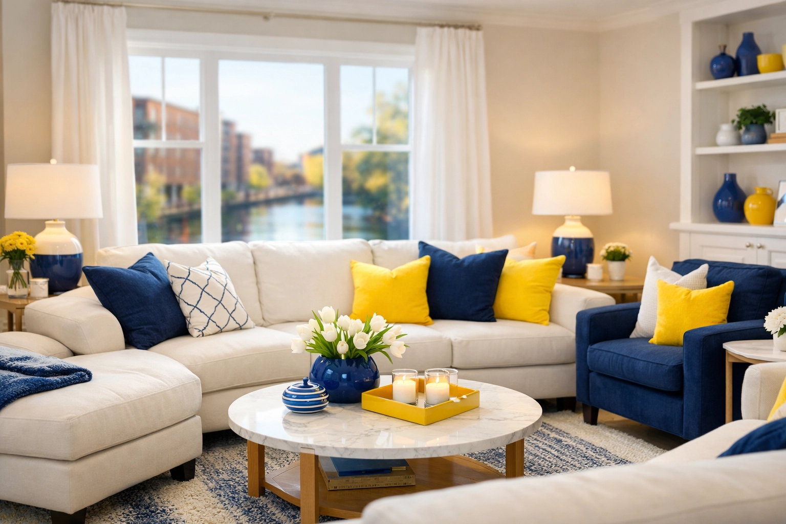 A bright, fresh living room representing the best house cleaning Lowell MA has for canal-side homes.
