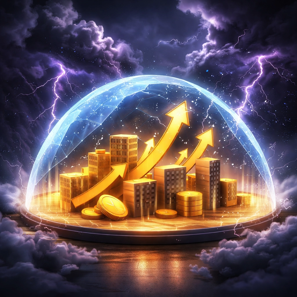 Protective shield over financial assets illustrating risk management and portfolio protection strategies