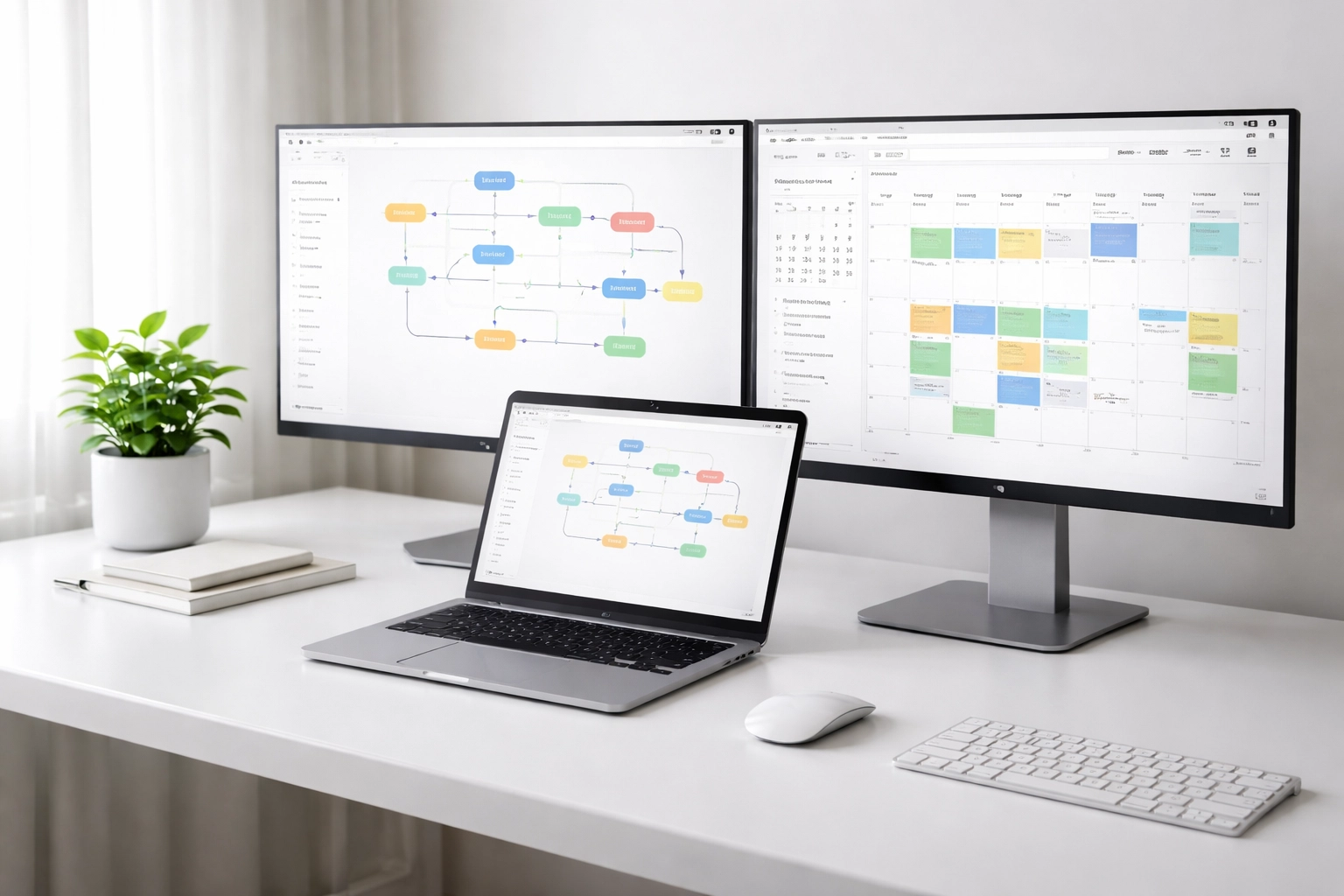 Modern tax office desk setup with multiple monitors and workflow tools for efficient practice management