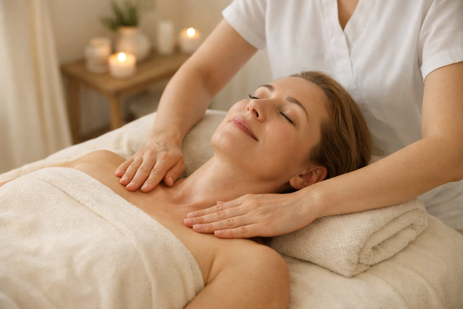 Client receiving lymphatic drainage massage therapy session in Edmonton clinic