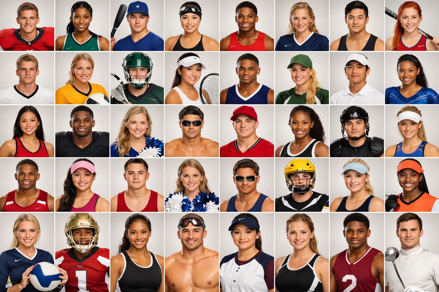 A professional headshot gallery of diverse student-athletes from a large-scale NIL network.
