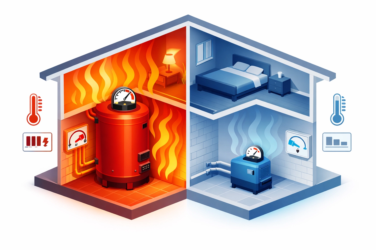 Comparison of oversized and undersized boiler heating systems in Farnham homes
